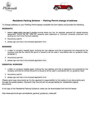Plymouth Residents Parking Permit Change of Address