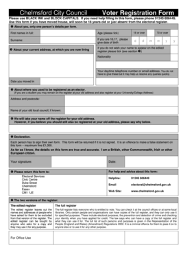 Chelmsford City Council Voter Registration Form