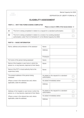 Mental Capacity Act 2005 Deprivation of Liberty Form 9