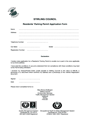 Stirling Council Residents' Parking Permit Application