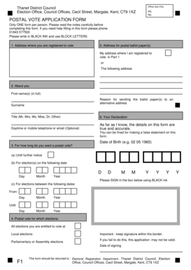 UK Postal Vote Application Form