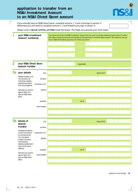 NS&I Investment to Direct Saver Transfer Form