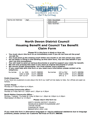 Housing Benefit and Council Tax Benefit Claim Form - North Devon ...