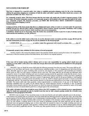 NOTATIONS FOR FORM 207 This form is designed for a married settlor who wishes to establish generation