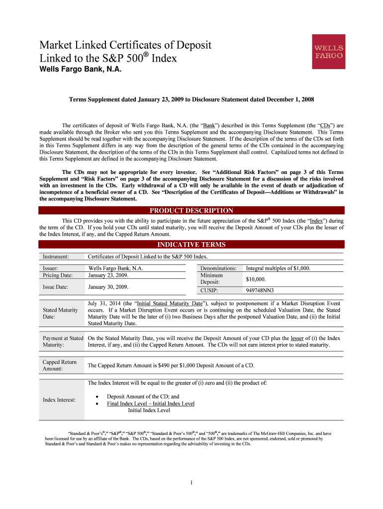 Terms Supplement dated January 23, 2009 to Disclosure Statement dated December 1, 2008 Preview on Page 1
