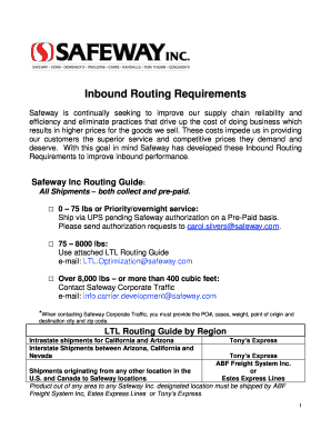 Inbound Routing Requirements - Suppliers - Safeway