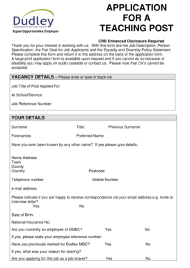 Teaching Post Application Form