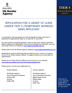 UK Tier 5 Temporary Worker Application Form