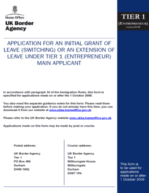 Tier 1 Entrepreneur Application Form