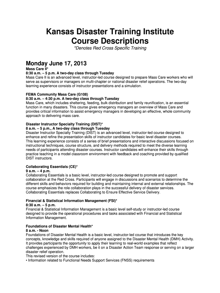 *Denotes Red Cross Specific Training Preview on Page 1