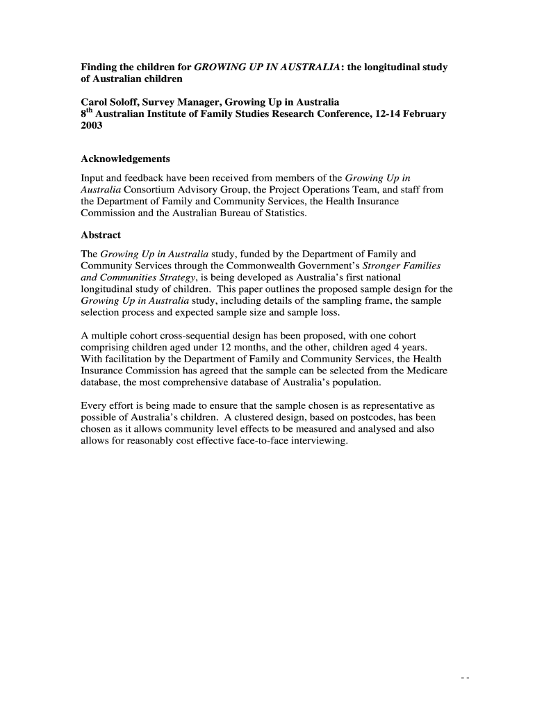 Finding the children for Growing Up in Australia, the Longitudinal Preview on Page 1