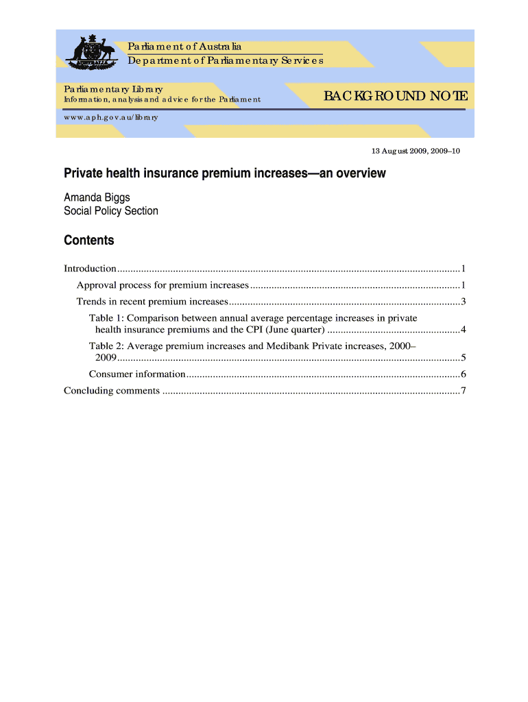 Private health insurance premium increasesan overview Preview on Page 1