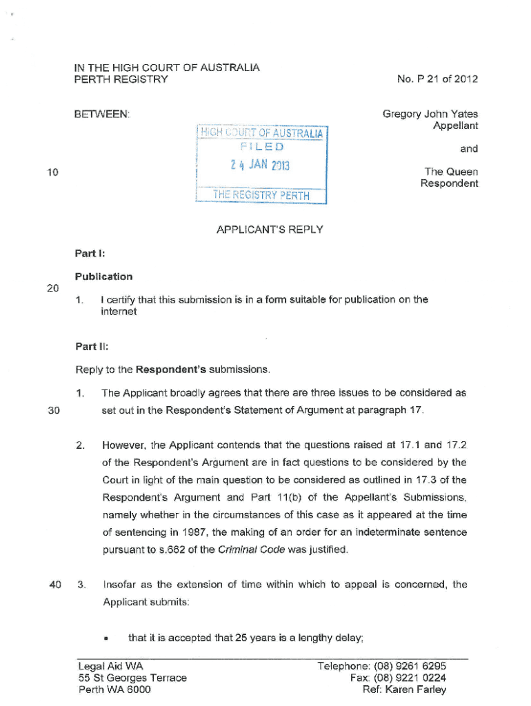 Reply - High Court of Australia Preview on Page 1