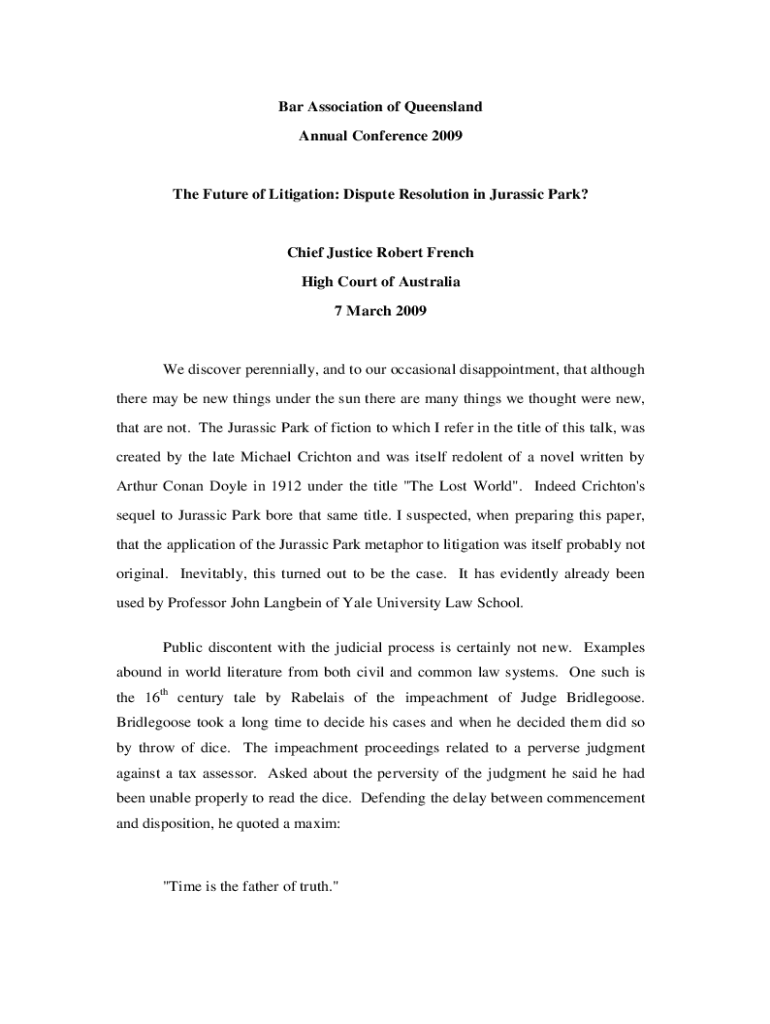 The Future of Litigation: Dispute Resolution in Jurassic Park Preview on Page 1