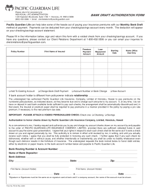 Pacific Guardian Life Bank Draft Authorization Form