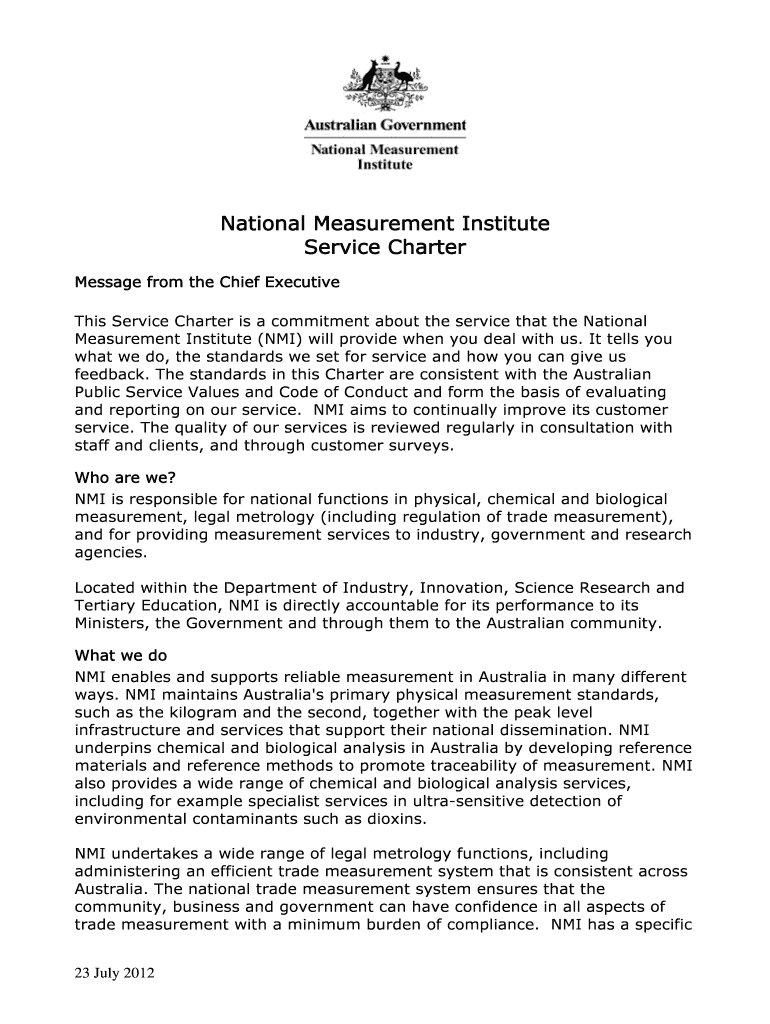 This Service Charter is a commitment about the service that the National Preview on Page 1