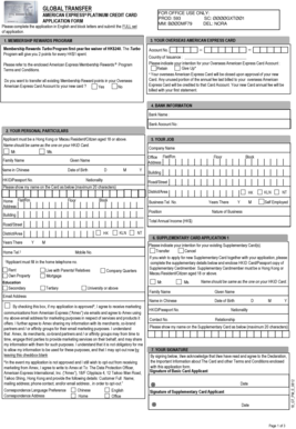 American Express Platinum Credit Card Application Form