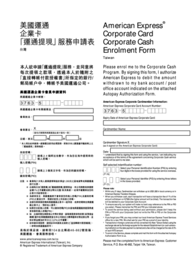 American Express Corporate Cash Enrolment Form