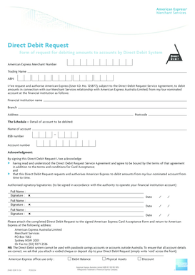 American Express Direct Debit Request Form