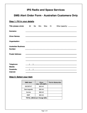 SMS Alert Order Form