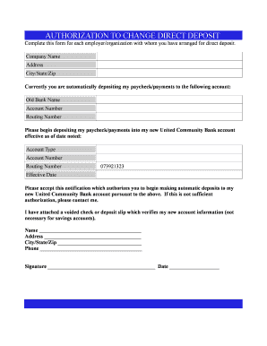 Authorization to Change Direct Deposit