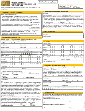 American Express Gold Credit Card Application Form