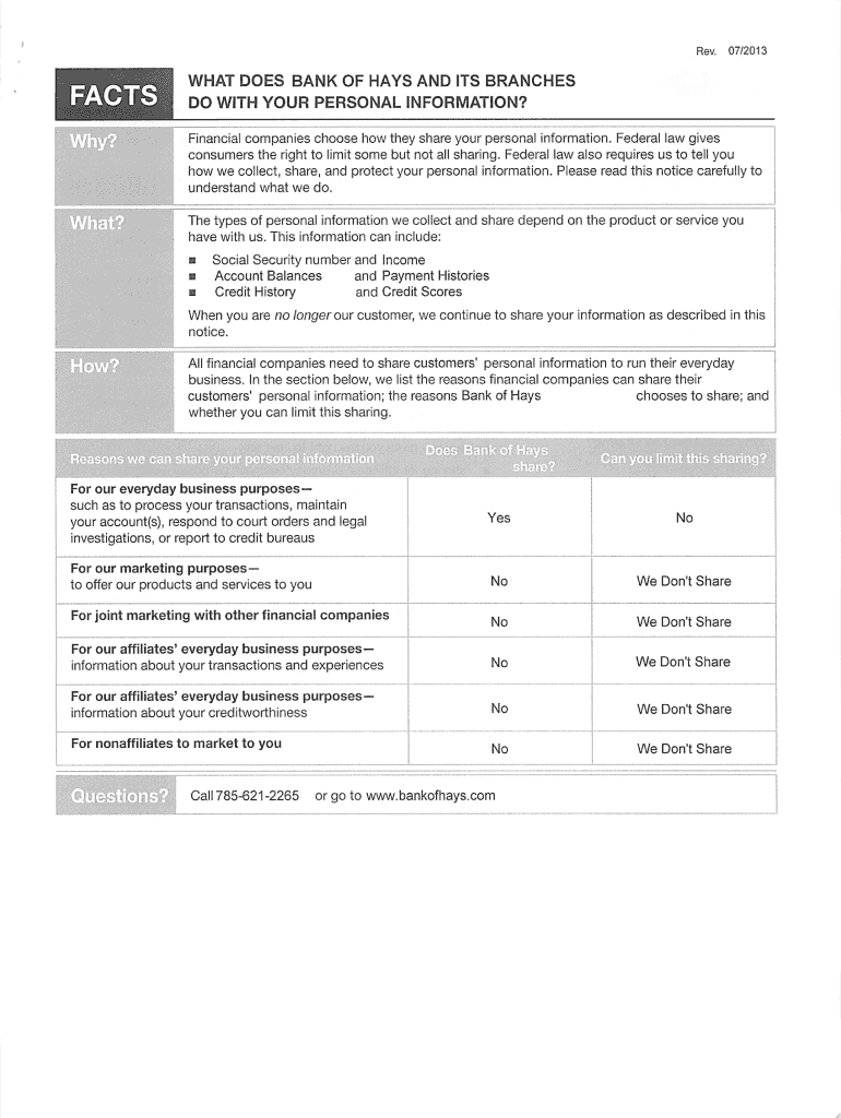WHAT DOES BANK OF HAYS AND ITS BRANCHES DO WITH YOUR PERSONAL INFORMATION Preview on Page 1