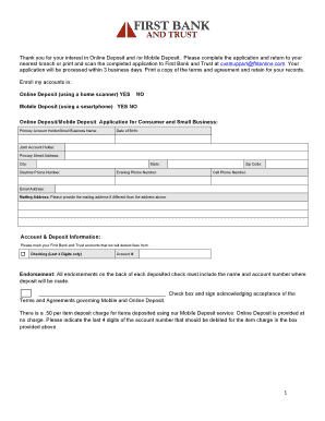 First Bank and Trust Online Deposit Application