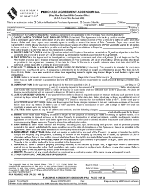 California Purchase Agreement Addendum