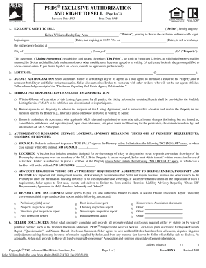 PRDS® Exclusive Authorization and Right to Sell