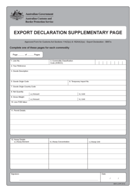 Australian Export Declaration Supplementary Page