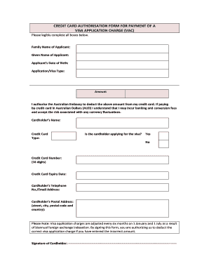 credit card authorisation form template australia