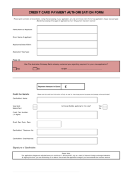 Credit Card Payment Authorisation Form