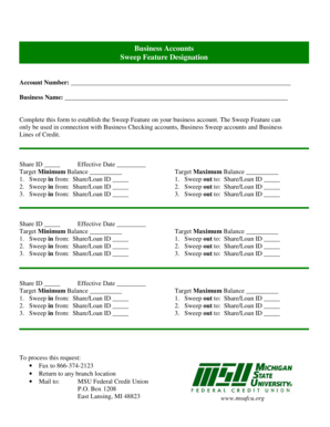 Business Accounts Sweep Feature Designation