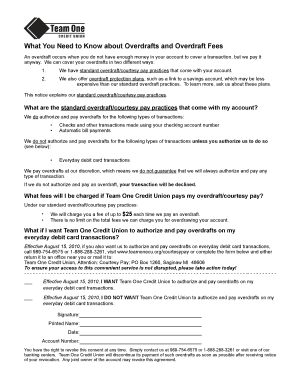 Team One Credit Union Overdraft Notice