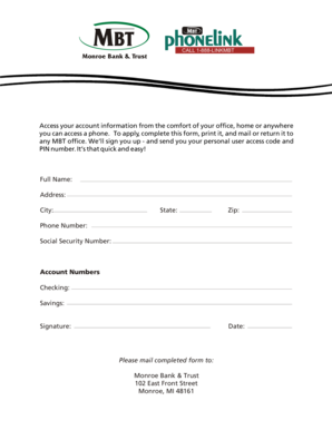 Monroe Bank & Trust Account Access Form