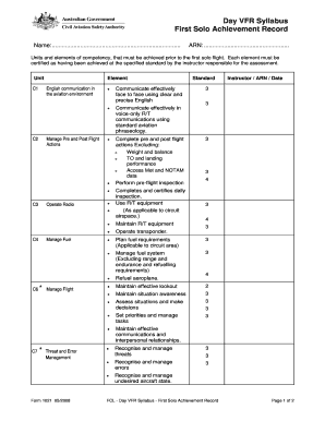 Day VFR First Solo Achievement Record