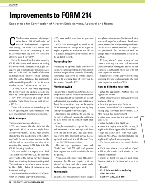Aircraft Endorsement Certification Form 214