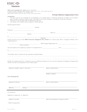 HSBC Insurance Clinical Abstract Application Form