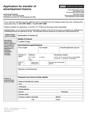 Advertisement Licence Transfer Application