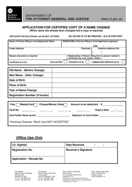 Application for Certified Copy of a Name Change