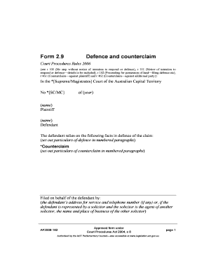 Form 2.9 Defence and Counterclaim
