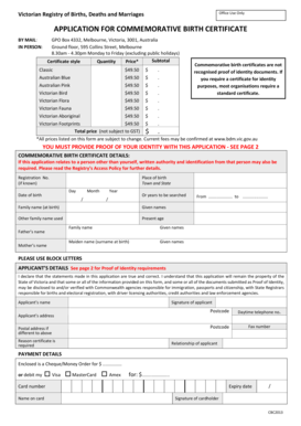 Commemorative Birth Certificate Application