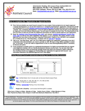 Ashfield Council Application for Approval