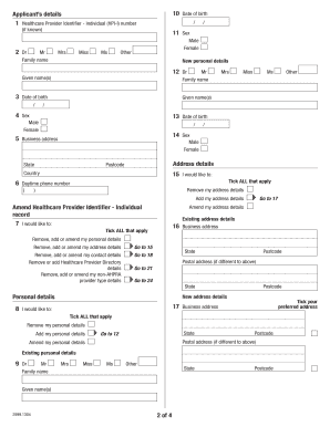 Healthcare Provider Record Amendment Form