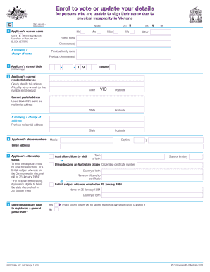 Voter Enrolment Form for Physically Incapacitated Persons