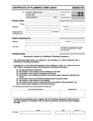 Form 33 - Certificate of Plumbing Compliance - Derwent Valley ...