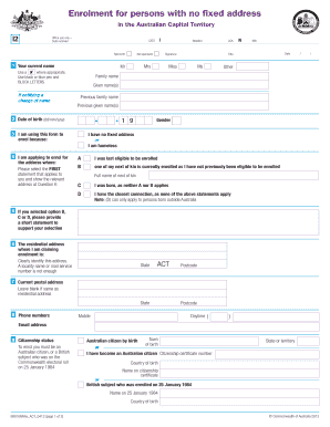 Australian Capital Territory Enrolment Form