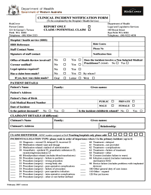 Fillable Online Health Wa Gov Clinical Incident Notification Form Department Of Health Health Wa Gov Fax Email Print Pdffiller
