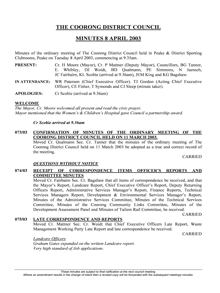 Fillable Online Minutes Feb 02 Annexure 7 3 Of Native Title Work 
